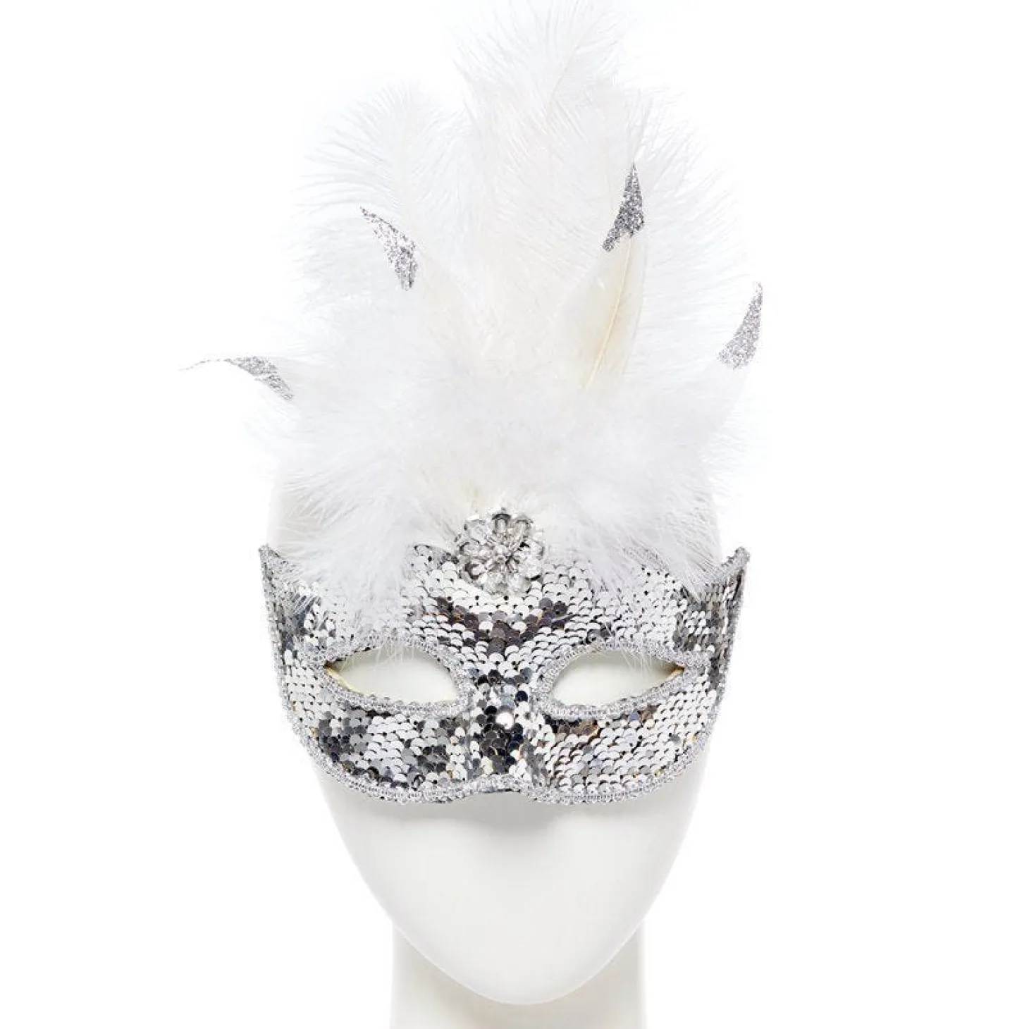 Silver Masquerade Mask With Sequins