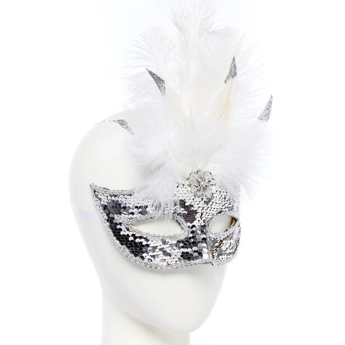 Silver Masquerade Mask With Sequins