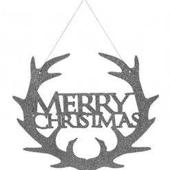 Silver Merry Christmas Hanging Sign - 30Cm