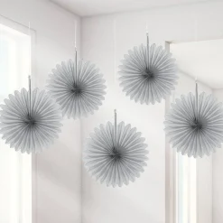 Silver Paper Fan Decorations - 15Cm (5Pk)
