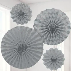 Silver Paper Glitter Fan Decorations (4Pk)