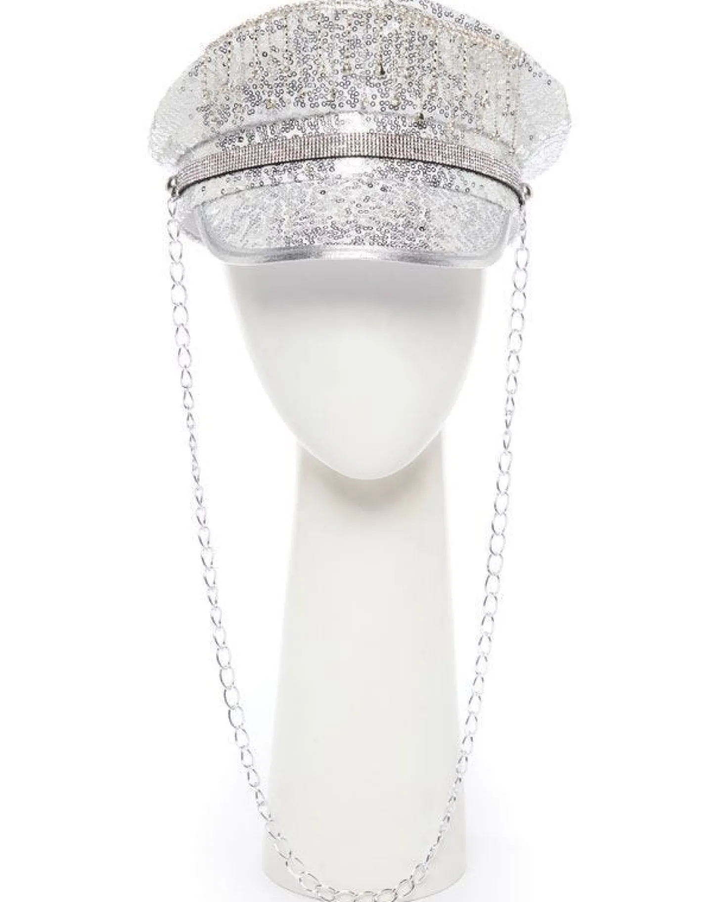 Silver Sequin Biker Hat