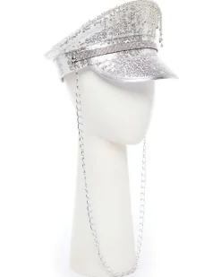 Silver Sequin Biker Hat