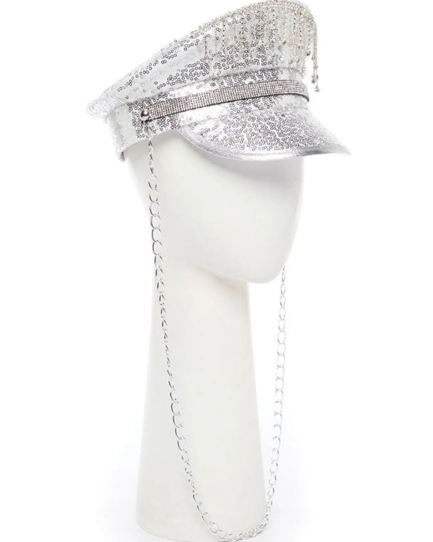 Silver Sequin Biker Hat