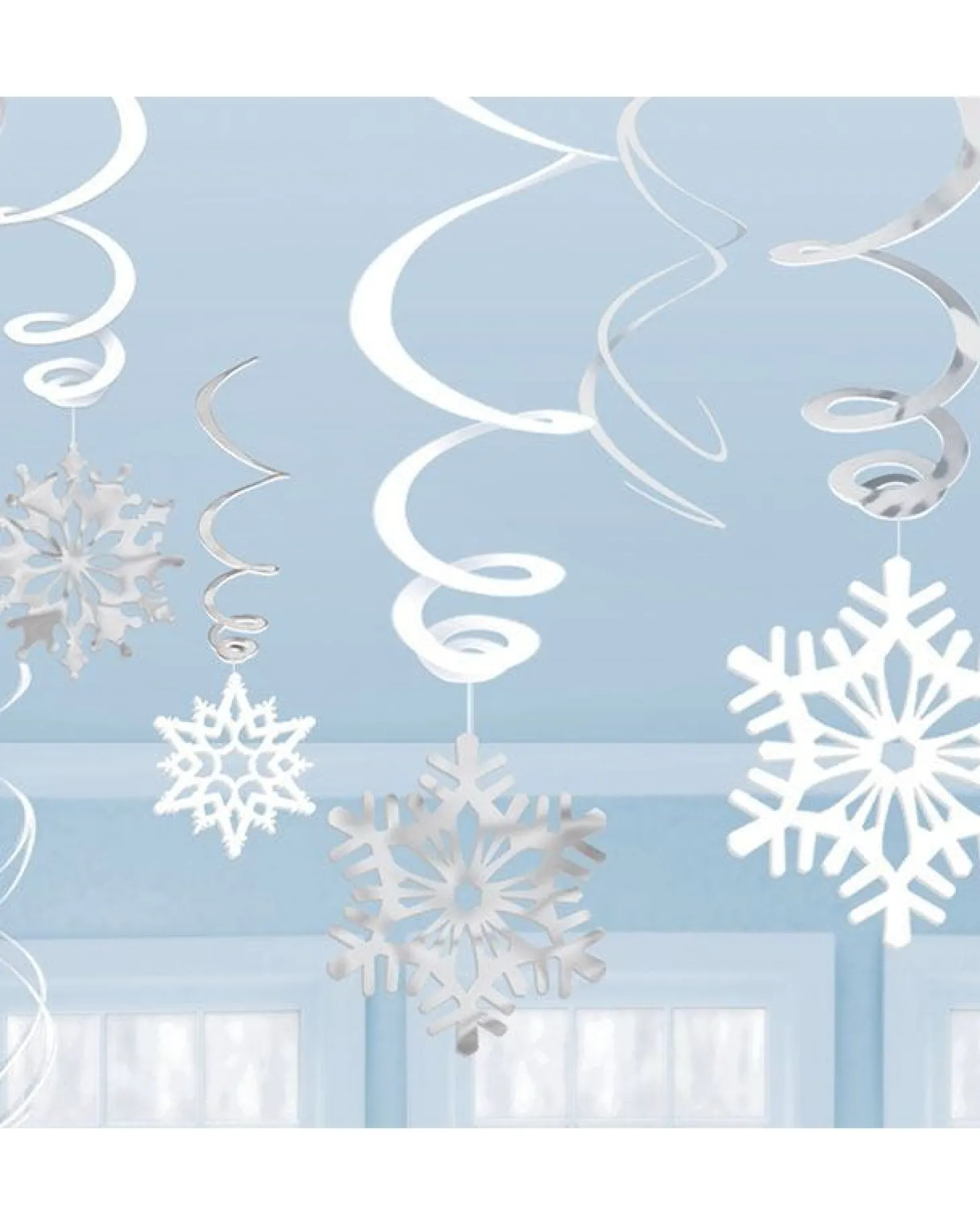 Silver Snowflake Hanging Swirls - 60Cm (12Pk)