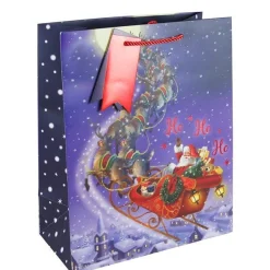 Sleigh Ride Santa Large Gift Bag - 33Cm X 26.5Cm
