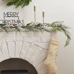 Snowy Evergreen Foliage Garland With White Berries - 1.9M