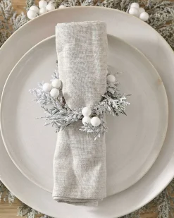 Snowy Foliage And White Berries Napkin Rings (4Pk)
