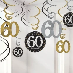 Sparkling Celebration 60Th Birthday Hanging Swirls - 45Cm (12Pk)