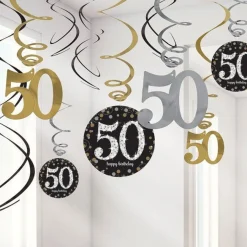 Sparkling Celebration 50Th Birthday Hanging Swirls - 45Cm (12Pk)