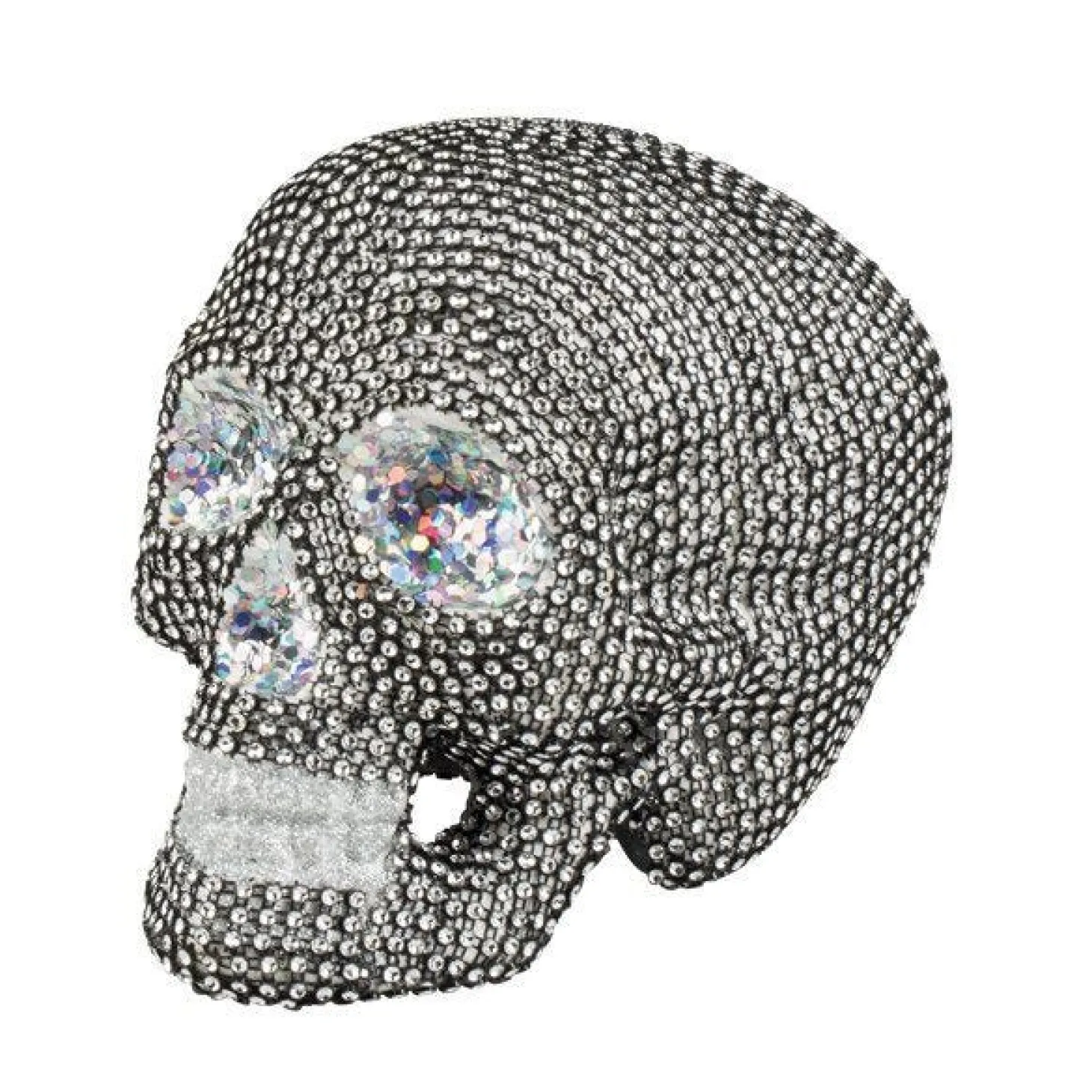Sparkly Silver Skull Table Decoration - 19Cm