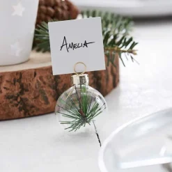 Sprig Foliage Glass Bauble Place Card Holders - 4Cm (6Pk)
