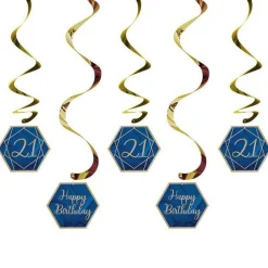 21St Birthday Navy & Gold Geode Hanging Swirls (5Pk)