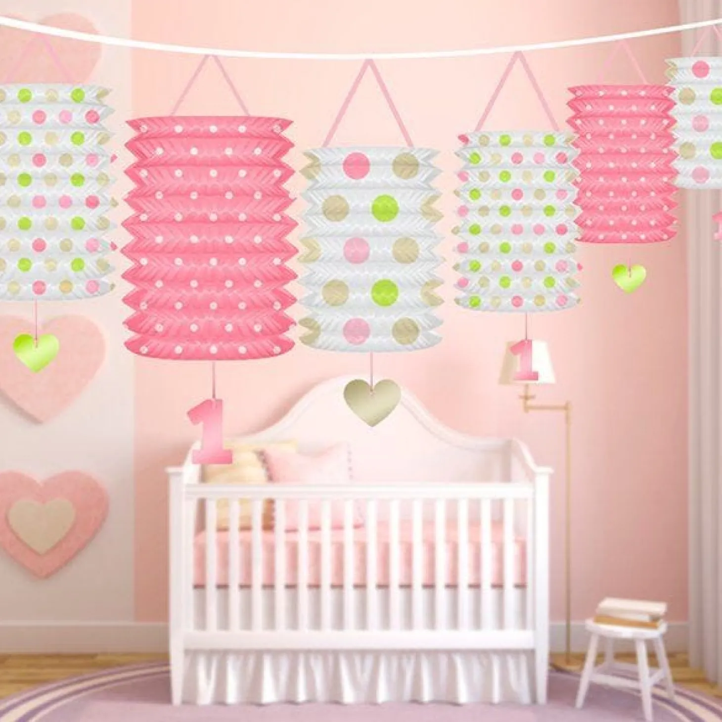 1St Birthday Pink Mix Lantern Garland - 3.6M