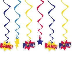 Super Hero Party Hanging Swirl Decorations (6Pk)