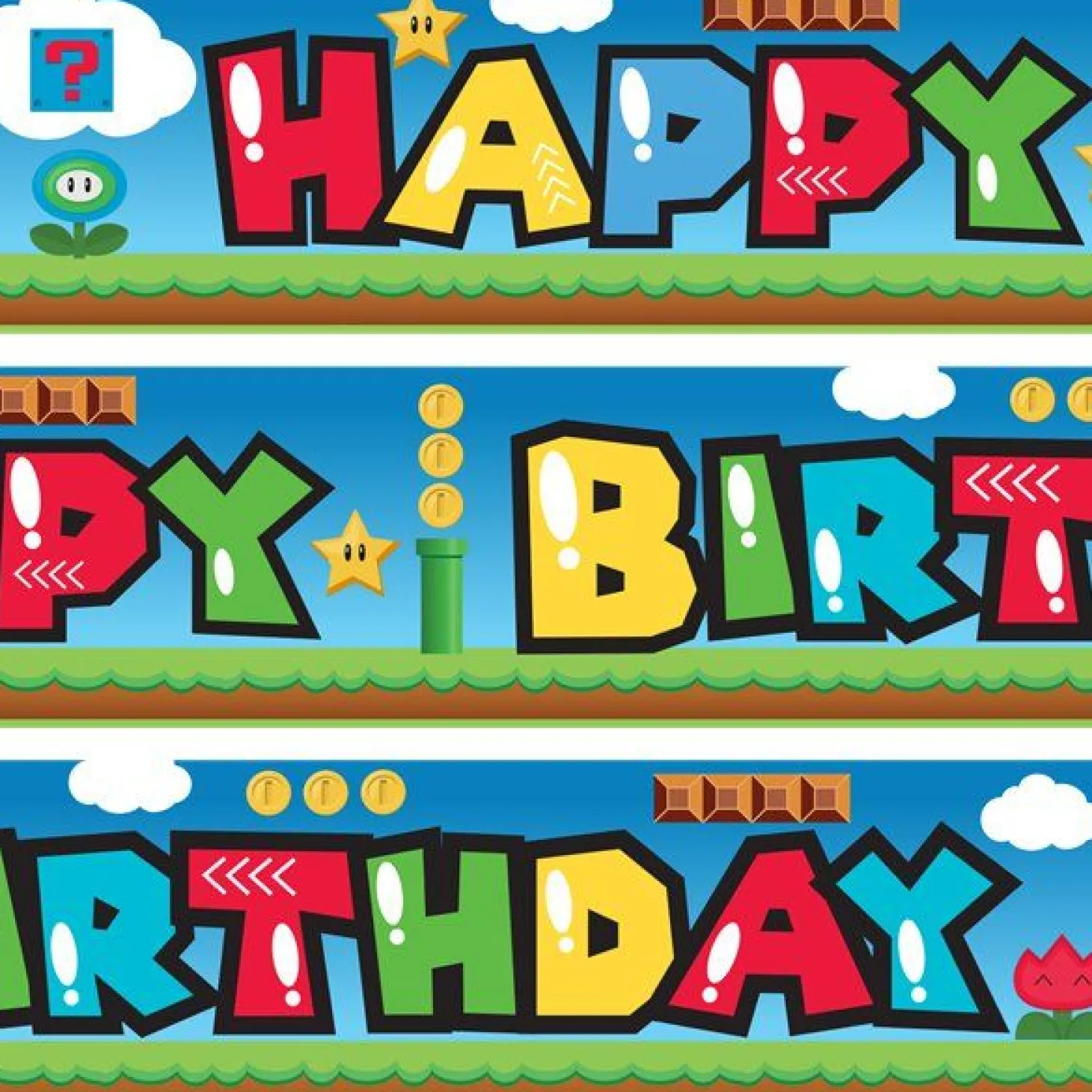 Super Mario Style Paper Banners - 1M (3Pk)