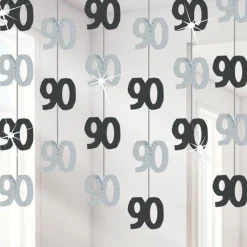 90Th Birthday Black Hanging Decorations - 5Ft Party Decorations (6Pk)
