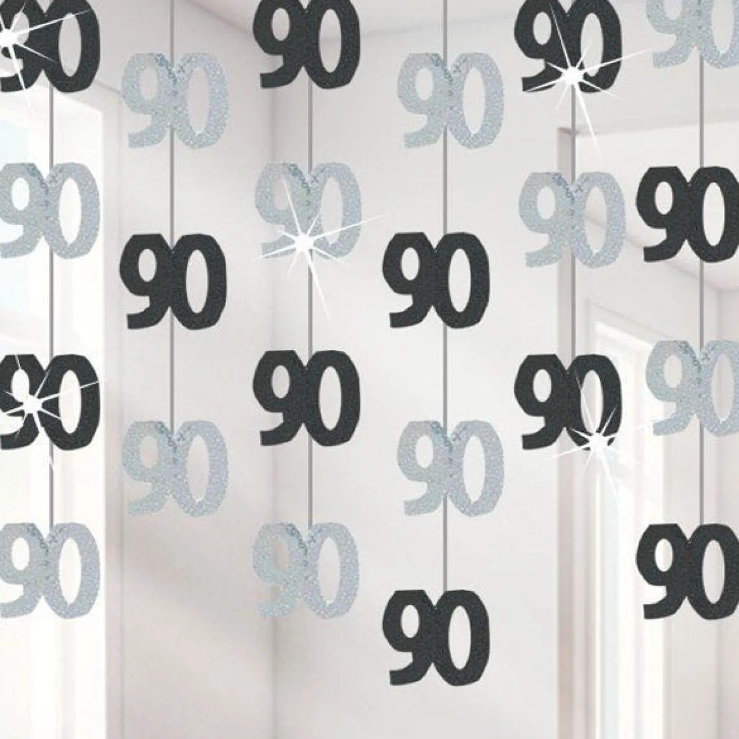 90Th Birthday Black Hanging Decorations - 5Ft Party Decorations (6Pk)