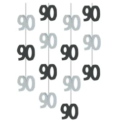 90Th Birthday Black Hanging Decorations - 5Ft Party Decorations (6Pk)