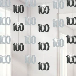 100Th Birthday Black Hanging Decorations - 5Ft Party Decorations (6Pk)