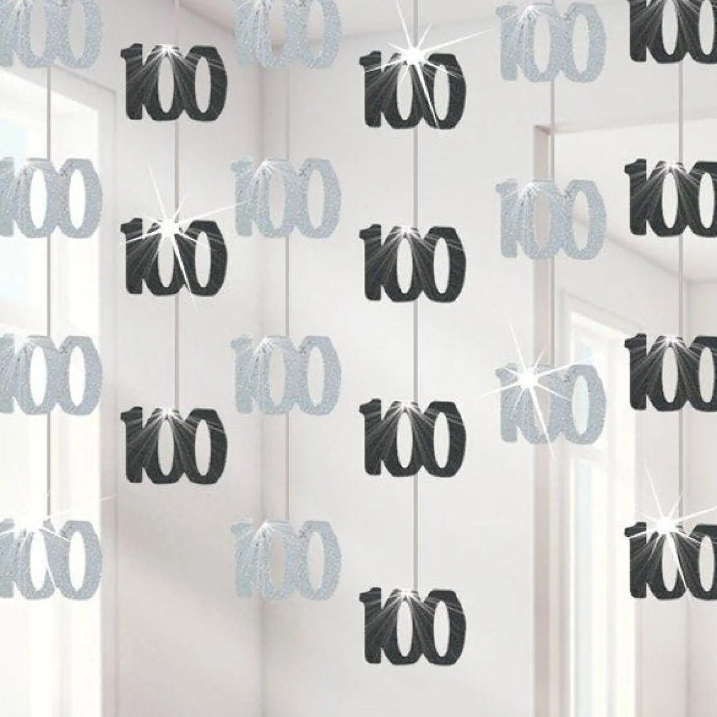 100Th Birthday Black Hanging Decorations - 5Ft Party Decorations (6Pk)