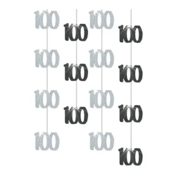 100Th Birthday Black Hanging Decorations - 5Ft Party Decorations (6Pk)