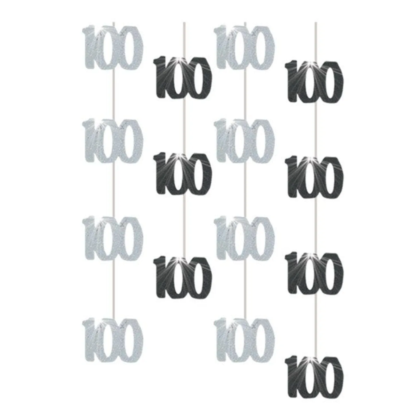 100Th Birthday Black Hanging Decorations - 5Ft Party Decorations (6Pk)