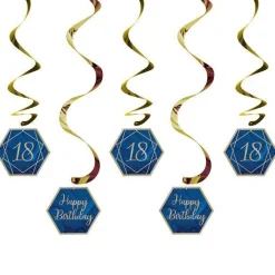 18Th Birthday Navy & Gold Geode Hanging Swirls (5Pk)