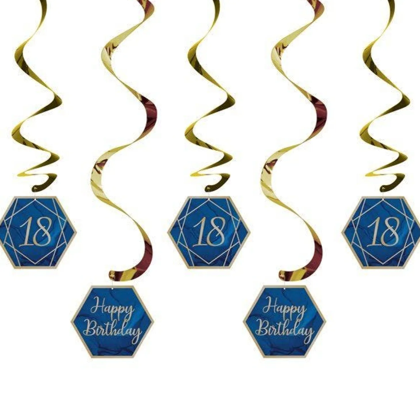18Th Birthday Navy & Gold Geode Hanging Swirls (5Pk)
