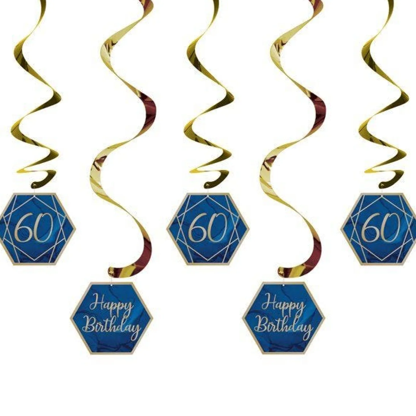 60Th Birthday Navy & Gold Geode Hanging Swirls (6Pk)