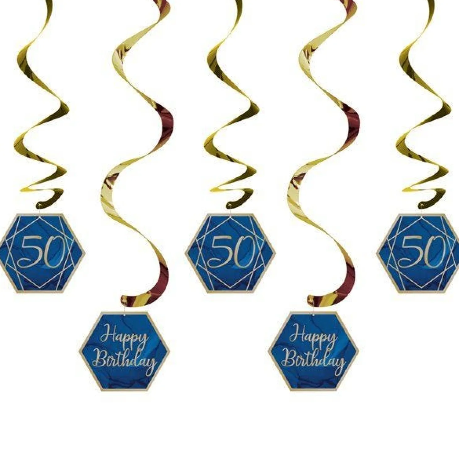 50Th Birthday Navy & Gold Geode Hanging Swirls (5Pk)