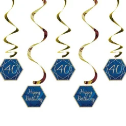 40Th Birthday Navy & Gold Geode Hanging Swirls (5Pk)