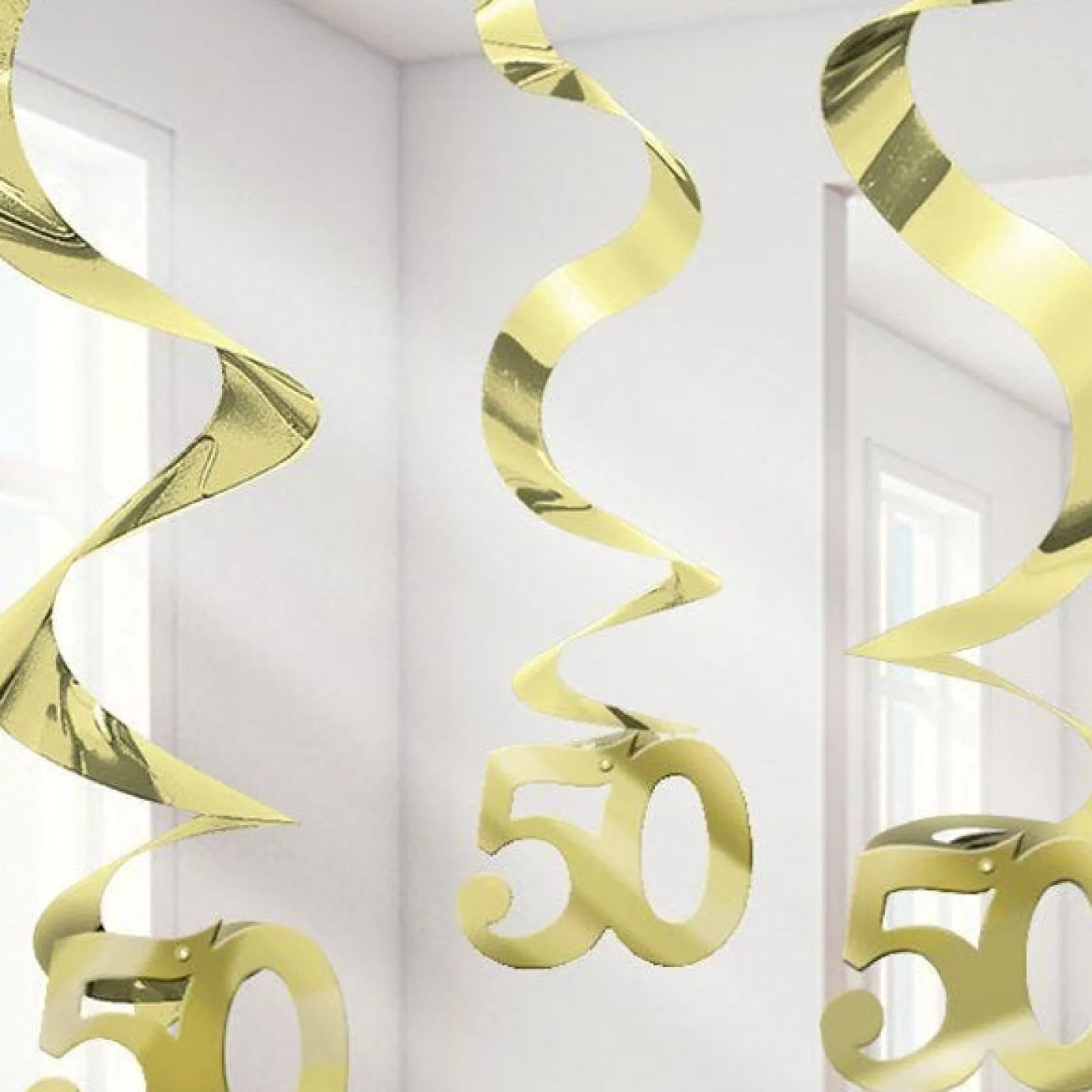 50Th Gold Foil Hanging Swirls - 61Cm (5Pk)