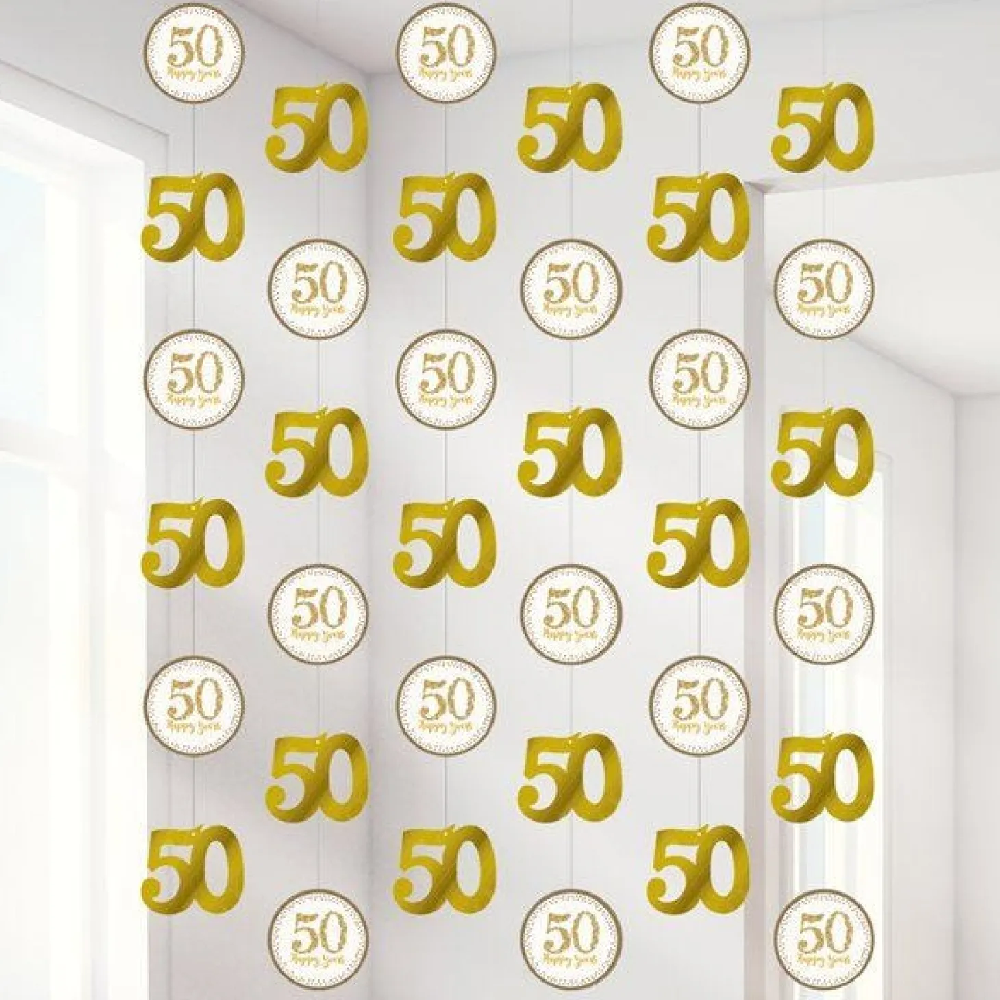 50Th Gold Sparkling Wedding Anniversary String Decoration (6Pk)