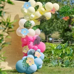 Tiki Tropics Balloon Arch With Faux Foliage - 70 Balloons