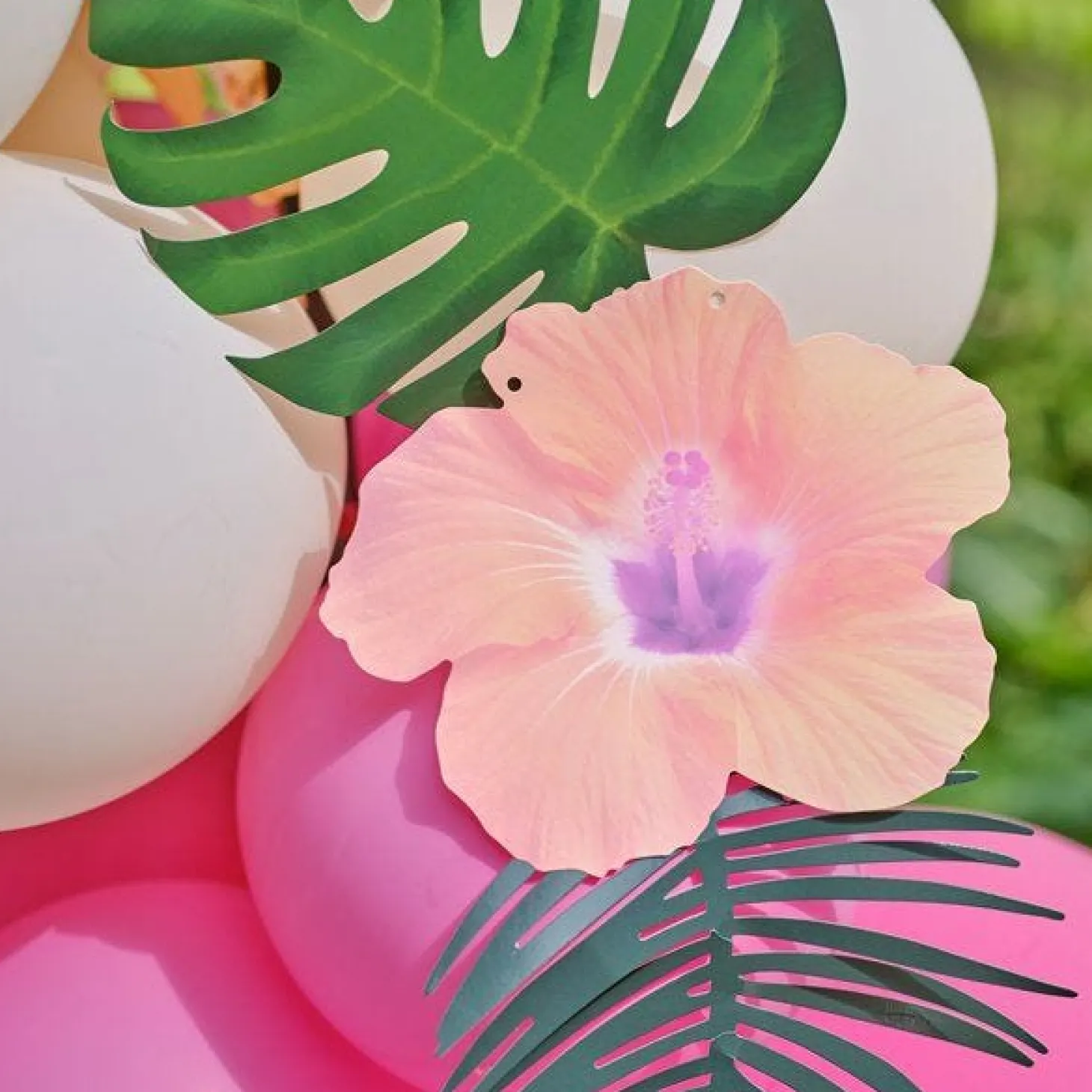 Tiki Tropics Balloon Arch With Faux Foliage - 70 Balloons