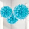 Turquoise Pom Pom Decorations - 40Cm (3Pk)