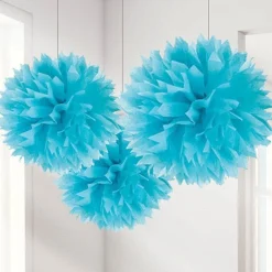Turquoise Pom Pom Decorations - 40Cm (3Pk)