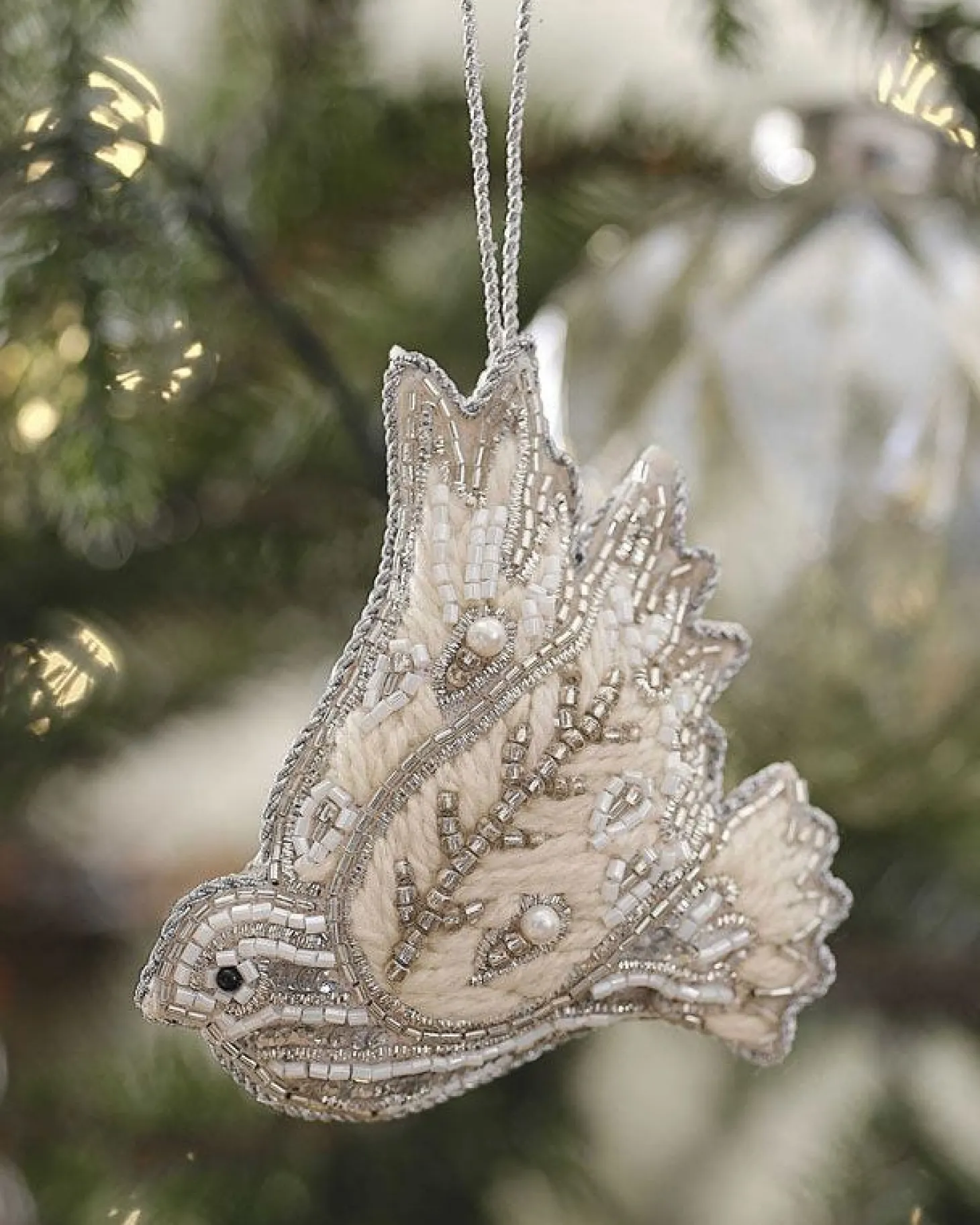 Turtle Dove Velvet Embroidered Tree Decoration
