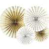 White & Gold Mix Fan Decorations - 40Cm (4Pk)