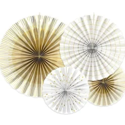 White & Gold Mix Fan Decorations - 40Cm (4Pk)