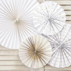 White & Gold Mix Fan Decorations - 40Cm (4Pk)