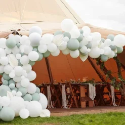 White & Sage Balloon Arch With White Fans - 200 Balloons