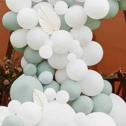 White & Sage Balloon Arch With White Fans - 200 Balloons