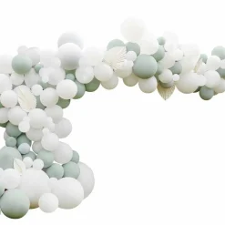 White & Sage Balloon Arch With White Fans - 200 Balloons