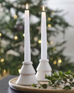 White Ceramic Tree Shaped Candle Holders (2Pk)
