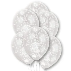 White Confetti Clear Latex Balloons - 11" (6Pk)