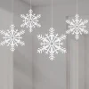 White Glitter Snowflake Hanging Decorations - 10Cm (4Pk)