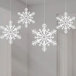 White Glitter Snowflake Hanging Decorations - 10Cm (4Pk)