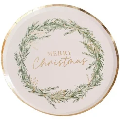 White Merry Christmas Wreath Paper Plates - 24Cm (8Pk)